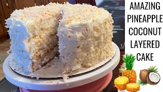 PINEAPPLE 🍍 COCONUT 🥥 LAYERED CAKE #homemade #cooking #amazing #baking #yummyrecipe #blessed