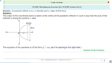 Conic Sections Miscellaneous Example....#SATHEE_ENGG #swayamprabha #engineeringexams