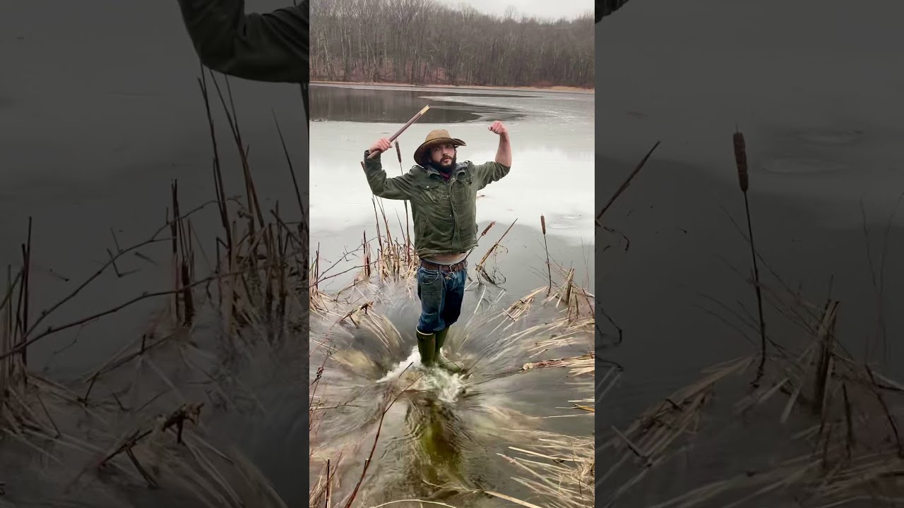 Unclogging 6 acre semi froze pond overflow pipe