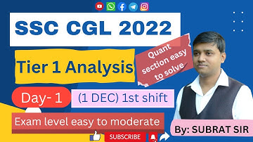 SSC CGL TIER 1 2022 ANALYSIS | 1 December 2022 SHIFT 1 MATHS QUESTIONS AND SOLUTION | BY SUBRAT SIR