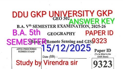 GEO 302 ANSWER KEY DDU GORAKHPUR UNIVERSITY GKP B.A. 5th SEMESTER GEOGRAPHY ANSWER KEY 