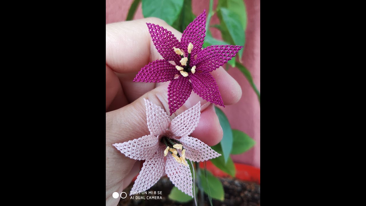 Zambak çiçeği iğne oyası , üç boyutlu çiçek yapımı // Three dimensional flower making     [ 2021 ]