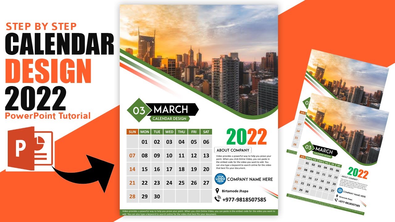 2022 Printable Calendar Design using PowerPoint Hindi Tutorial