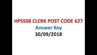 HPSSSB Clerk 627  Solved Question Paper 30/09/2018 || 627 Post Code  Answer Key Expected