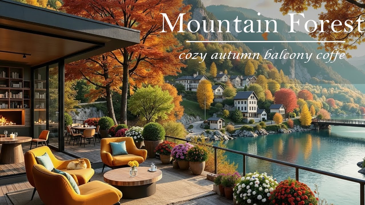 Charming Jazz at Outdoor Autumn Coffee Shop Ambience☕Tranquil Jazz in Warm Cafe & Gentle Water Sound