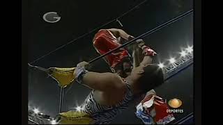 Jack Evans hits a moonsault double stomp off of teddy harts sholders