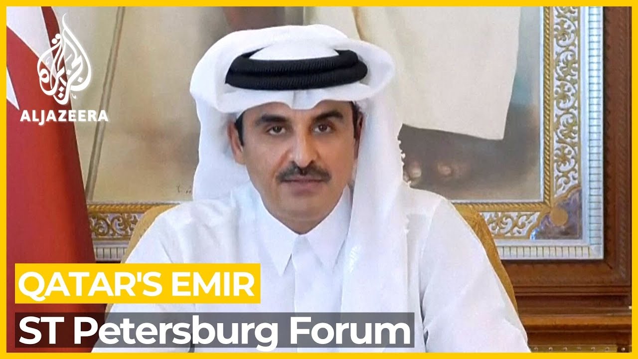 أمير قطر يلقي كلمة في المنتدى الاقتصادي الدولي في سانت بطرسبرغ