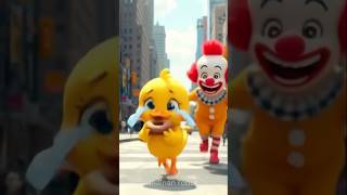 Cute duck crying and running away being chased by a clown
