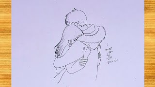 I Miss You So Much ❤️ Easy Couple Hug Drawing Step by Step | Pencil Sketch Tutorial