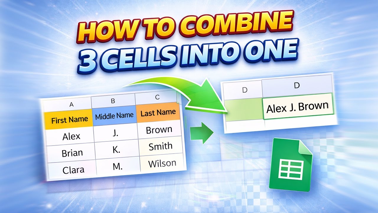 How to combine 3 cells into one in Google Sheets - YouTube