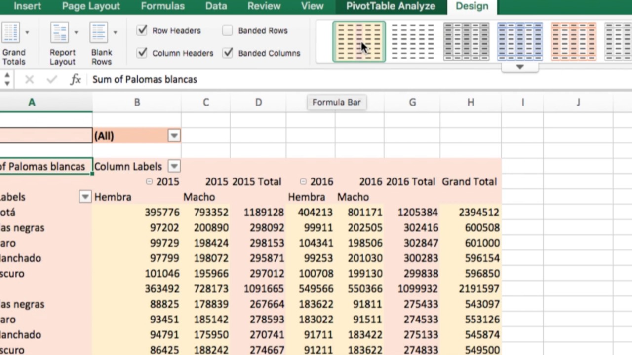 Cómo Personalizar El Diseño De Tablas Dinámicas Ejemplo Excel Youtube