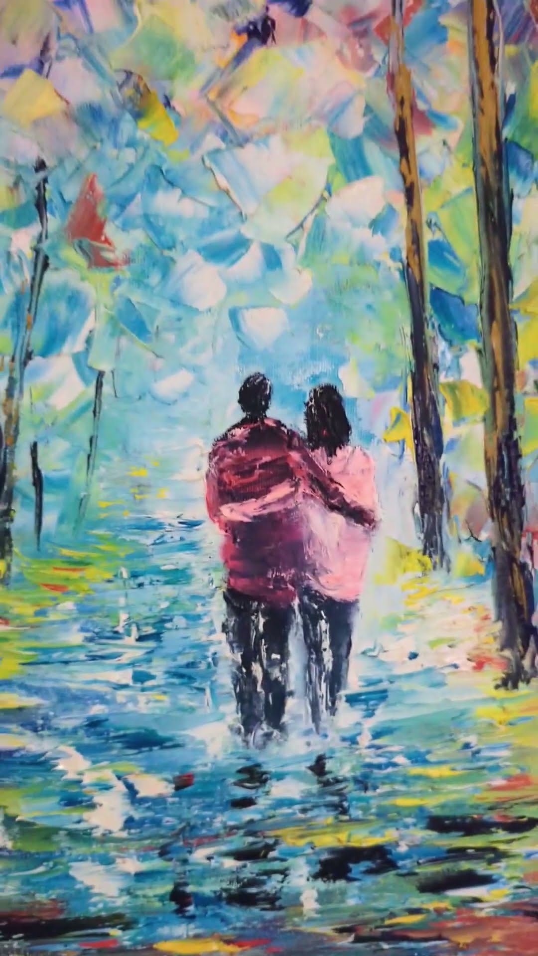 Couple Walking Through Colorful Trees — video of Volodymyr Myriyevskyy painting in the studio