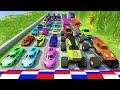 Monster trucks vs color speed bumps  cars vs deep water vs giant pit potholes  ht gameplay crash