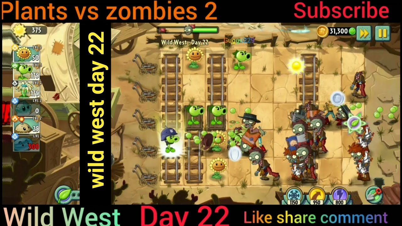 pvz2|plants vs zombies 2 wild west day 22 - YouTube