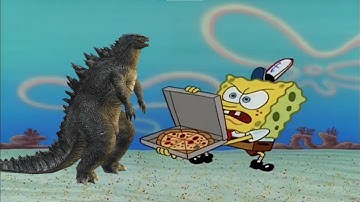 Godzilla Trying to get Pizza from SpongeBob