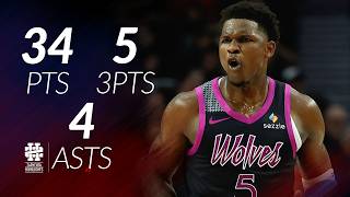 Anthony Edwards 34 pts 5 threes 4 asts vs Blazers 25/26 season