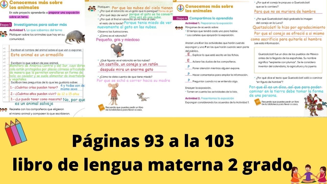 Páginas 93 a la 107 libro de lengua materna 2 grado - YouTube