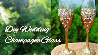 DIY wedding champagne glass decorate  ll Flute glass decor ll