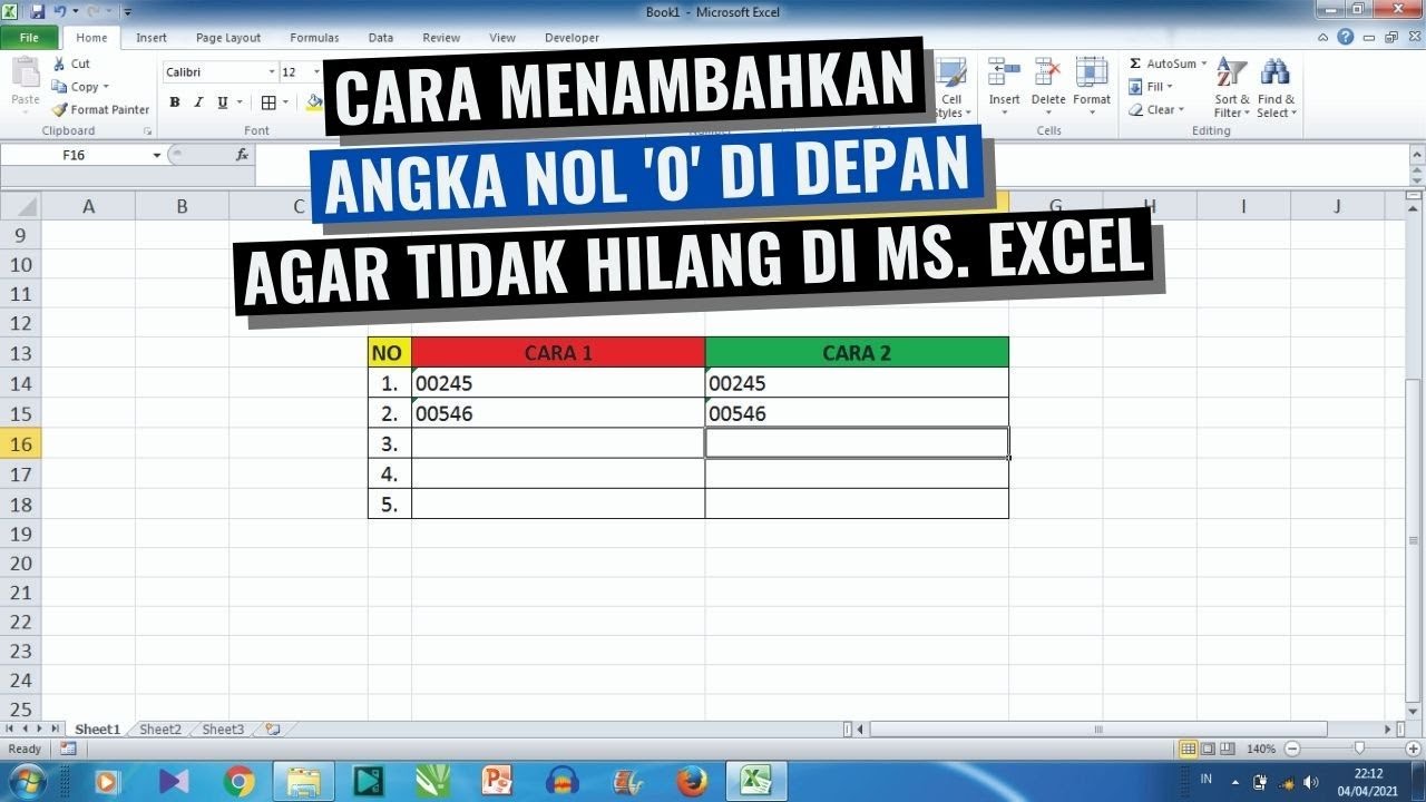 Cara Menambahkan Angka Nol di Awal Pada Microsoft Excel - YouTube
