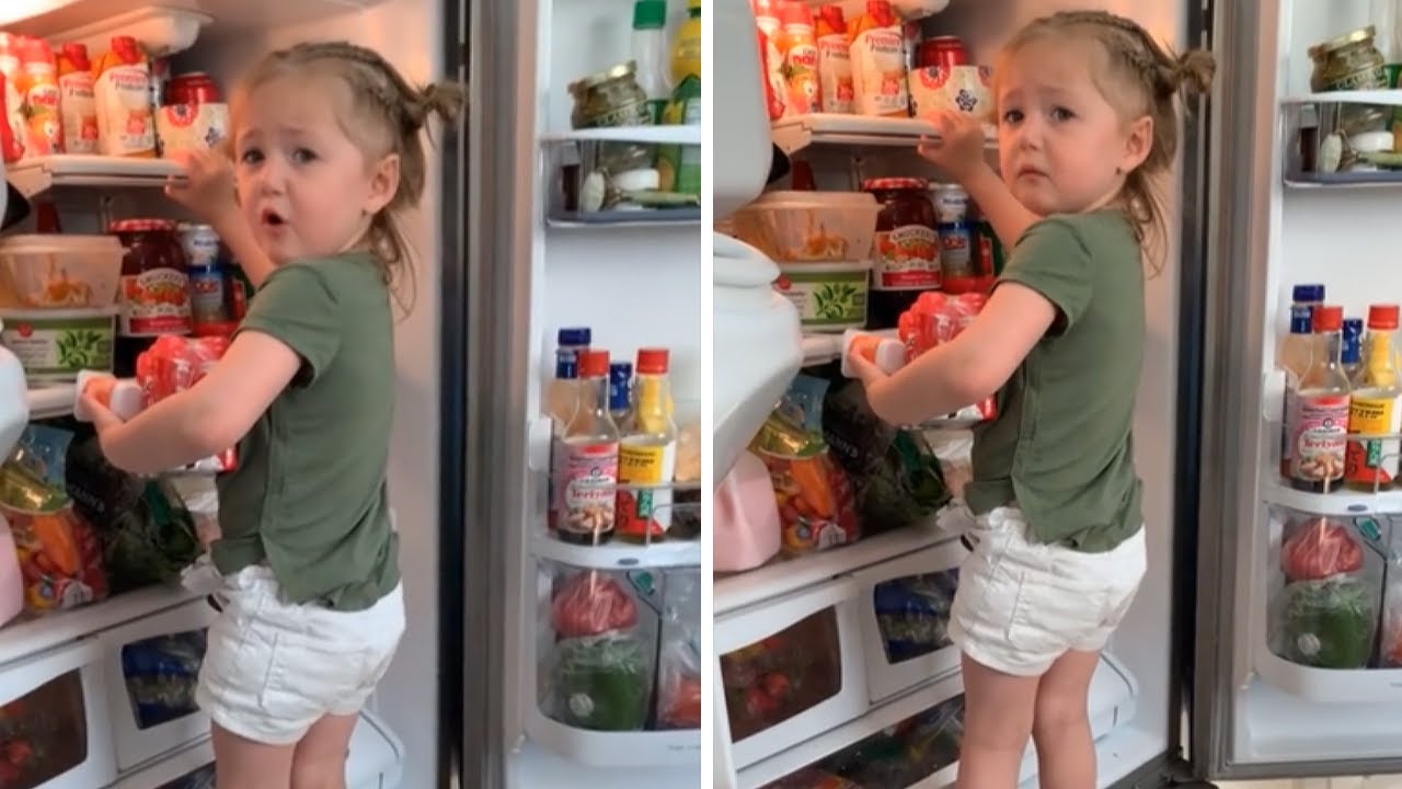 Little girl gets stuck in refrigerator trying to take all the yogurt Shorts YouTube