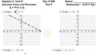 Day 8 HW   Test F   #1 to #2   Graphing Linear Equations