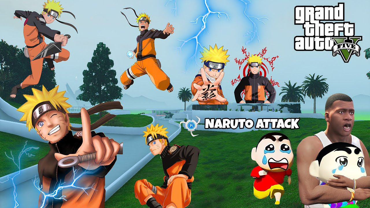 GTA 5 : 100 Naruto attacking Franklin in GTA 5 !