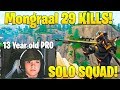 Everyone SHOCKED as 13 YEAR OLD MONGRAAL GETS 29 KILL SOLO SQUAD!