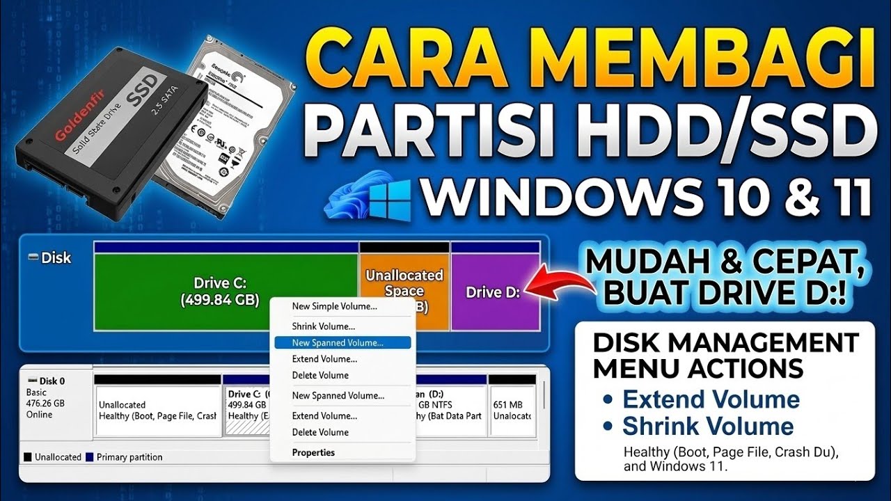 Alantutorial Disk Tutorial Cara Lengkap Partisi Hardisk atau SSD di Laptop dengan Mudah | Tutorial ...