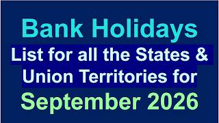List of Bank Holiday & Festival Calendar for all States & Union Territories for September 2026