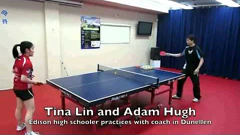 Tina Lin practices table tennis