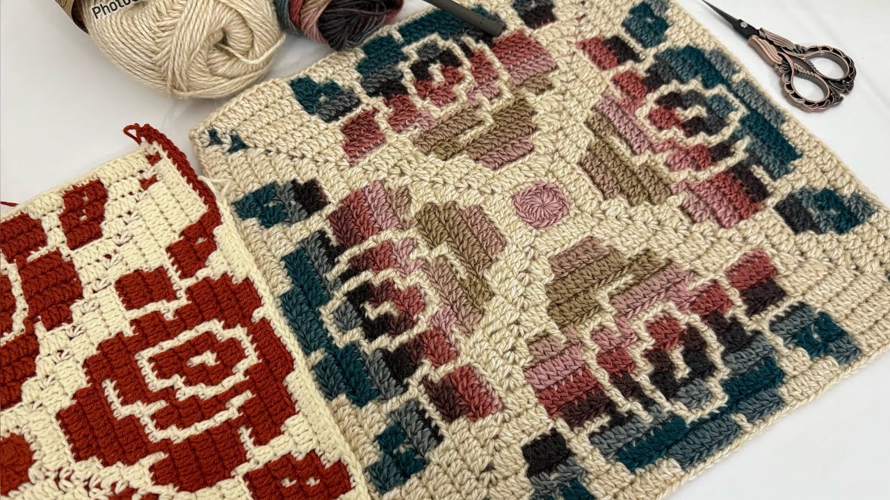 Выложим розы мозаикой в ​​технике вязания крючком🌹#вязание крючком #сделай сам #роза #мозаика #мотив