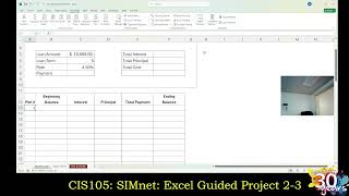 CIS105: 10/8/26: SIMnet: Excel Guided Project 2-3