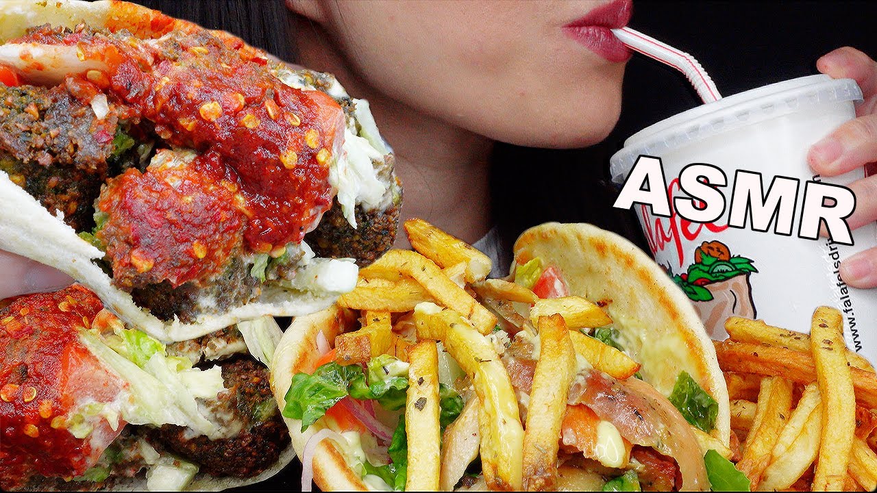 ASMR FALAFEL PITA POCKET & CHICKEN GYRO, FRIES MUKBANG 먹방 (No Talking) EATING SOUNDS | Rossikle ASMR