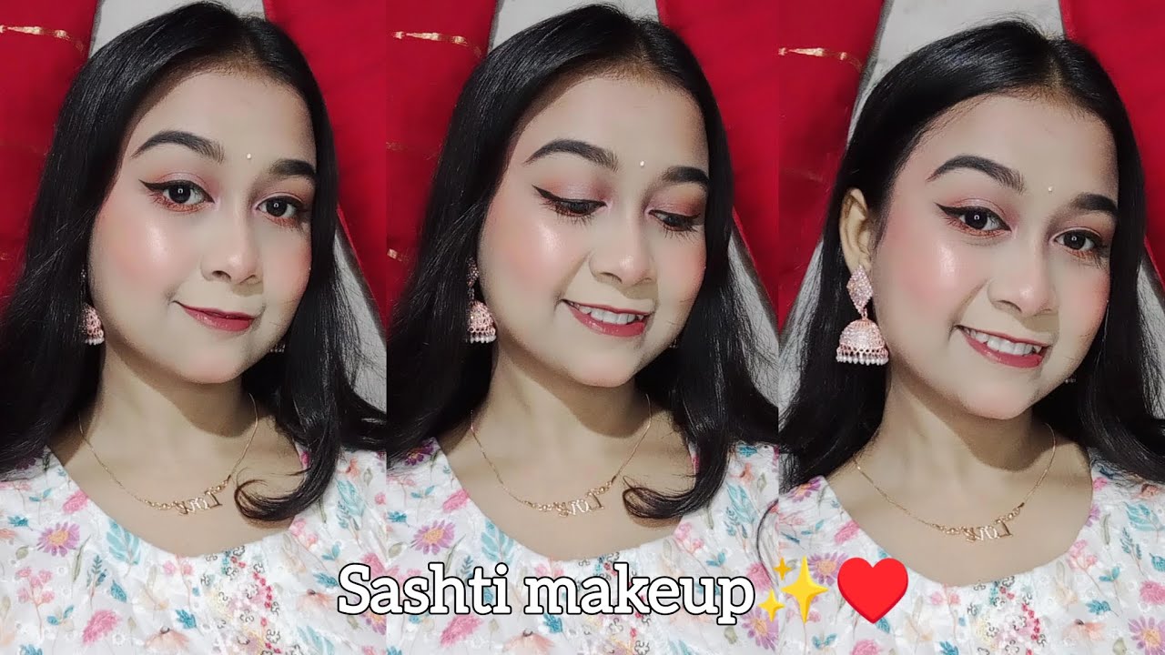 Durga Puja look|| sashti makeup look||♥️✨Step by step makeup|
