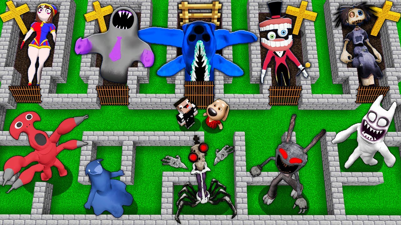 GARTEN OF BANBAN 6 और  Minecraft एनीमेशन में AMAZING DIGITAL CIRCUS के साथ गंभीर भूलभुलैया में