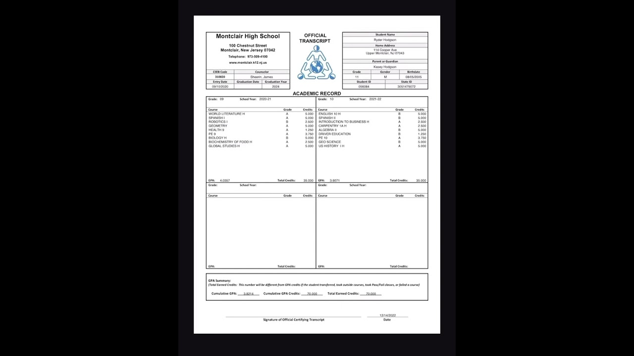 Montclair High School Transcripts