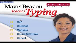 Mavis Beacon Teaches Typing Deluxe Version 12 Runscreen and Broderbund Logo
