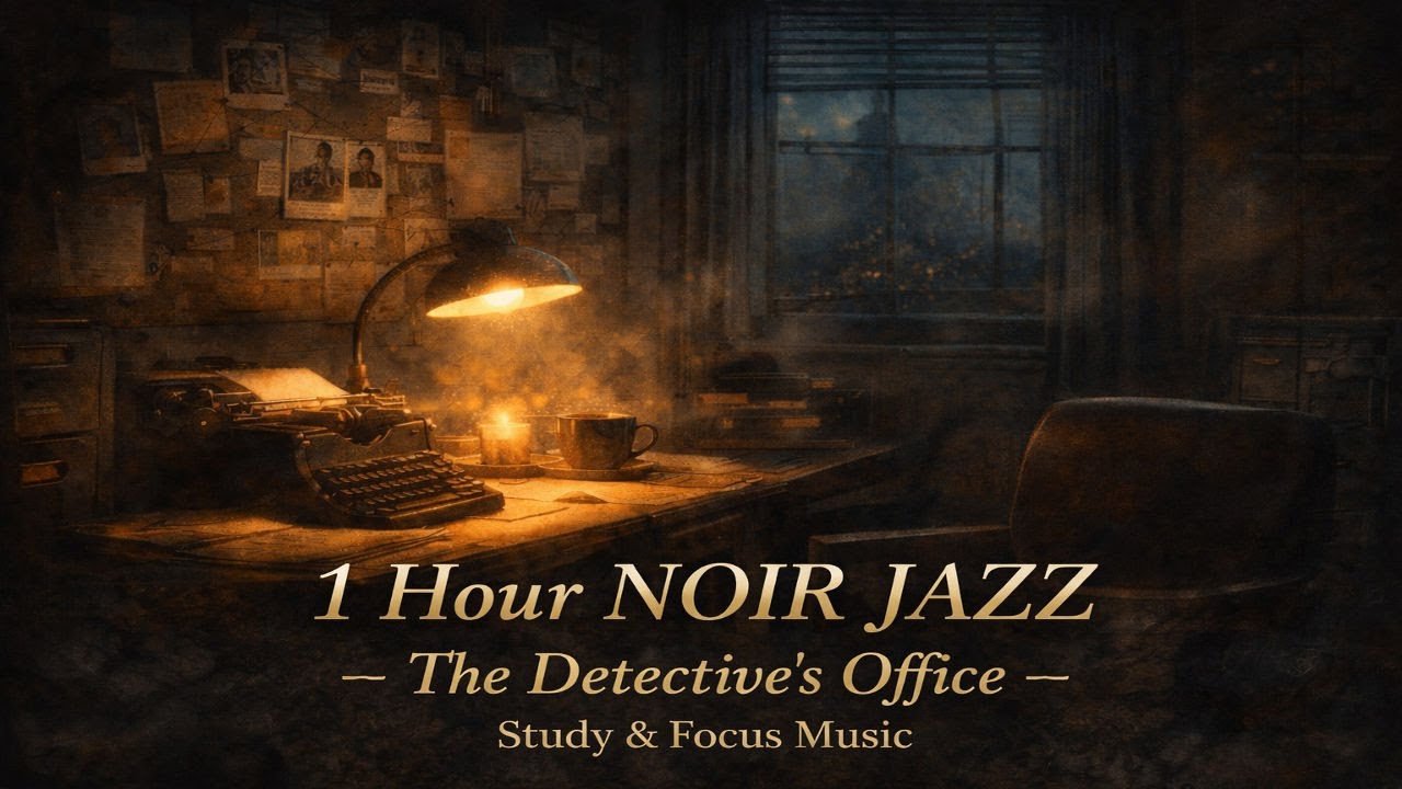 Dark Noir Jazz – Detective's Office Ambience | 1 Hour Focus Music