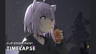Okayu Nekomata Fanart  [Time lapse] (Clip Studio Paint)
