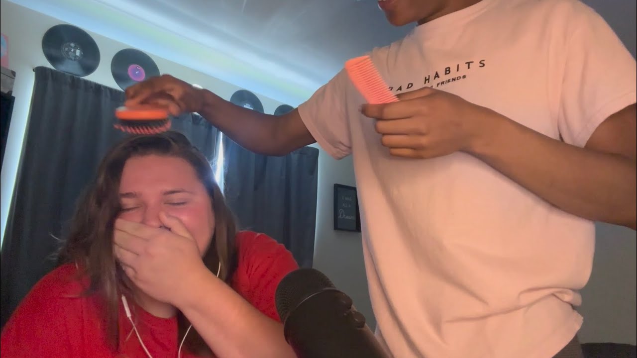 asmr brushing my gf hair (it gets a lil crazy) 🌈💕