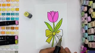 Pink Tulip for you Marker Coloring | Relaxing ASMR sounds | Color with me