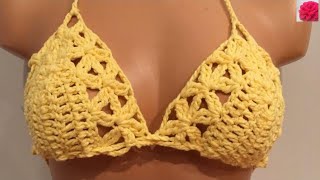 Crochet bikini top with flowers\/ How to crochet burkini top with Flowers for Summer\/ Video Tutorial