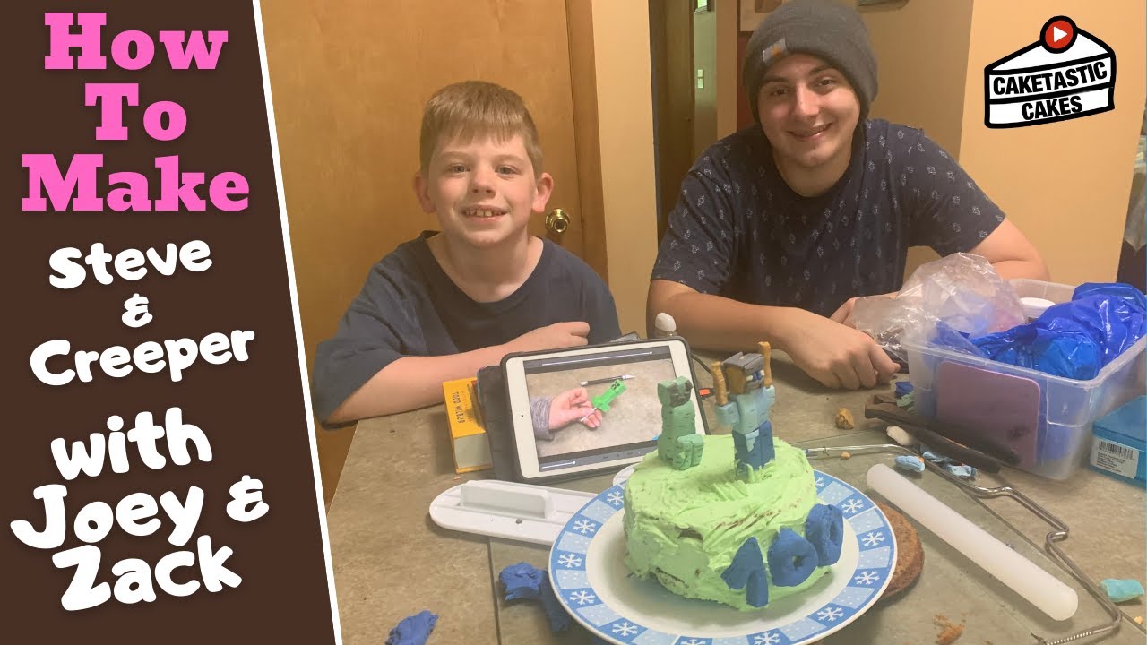 Minecraft Steve And Creeper Cake Tutorial How To Make Minecraft Cake Topper Fondant Figure Youtube