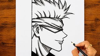 How to Draw Gojo Satoru Side View | Easy Anime Drawing Step by Step Tutorial
