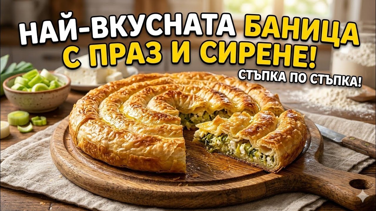 БАНИЦА С ПРАЗ И СИРЕНЕ – Хрупкава и сочна!