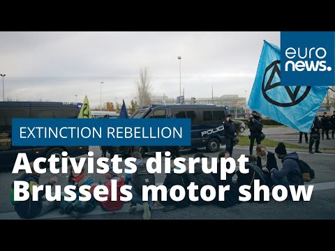 Extinction Rebellion climate activists disrupt Brussels motor show
