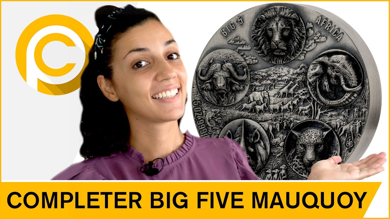 🦏 𝗖𝗢𝗠𝗣𝗟𝗘𝗧𝗘𝗥 𝗕𝗶𝗴 𝗙𝗶𝘃𝗲 𝗠𝗮𝘂𝗾𝘂𝗼𝘆 🦁 5 Oz Silver Coin 5000 Francs Ivory Coast 2022