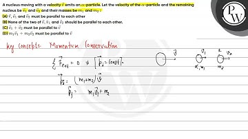 A nucleus moving with a velocity \(\vec{v}\) emits an \(\alpha\)-particle. Let the velocity of t...