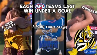 Each AFL teams last win under a goal. @AFL @aussiethingz @UCATTFooty @TigerTime3672