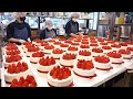 하루 150개씩 팔리는 케이크? 딸기폭탄 넣어주는 주문폭주 딸기케이크┃Strawberry cake mass making process - Korean street food